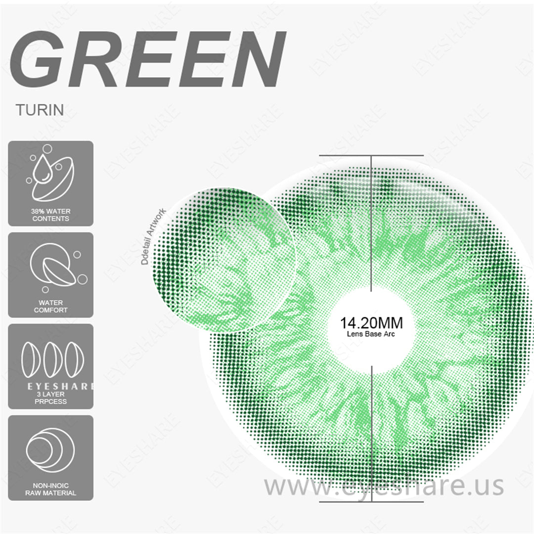Lisslune Turin Green 14.2mm 1 Pair | 1 Year