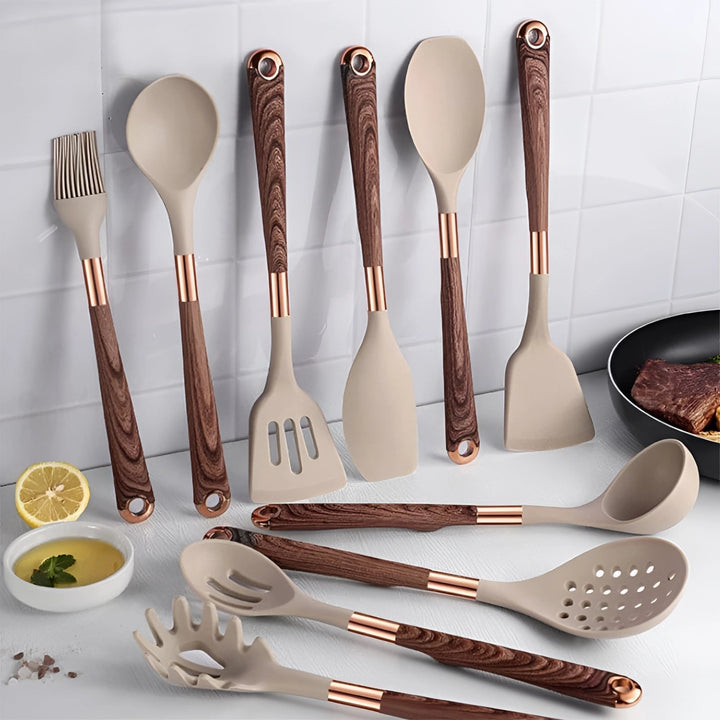 Lisslune | Stainless Steel Kitchen Utensil Set with Non-Slip Handles for Cooking & Baking - 10-Piece Cooking Tools