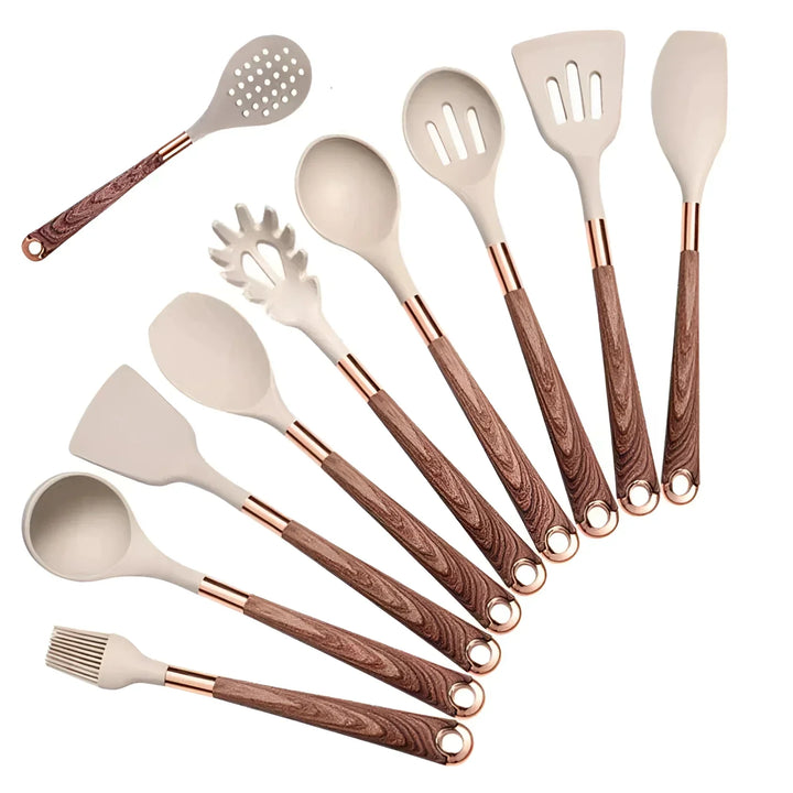 Lisslune | Stainless Steel Kitchen Utensil Set with Non-Slip Handles for Cooking & Baking - 10-Piece Cooking Tools