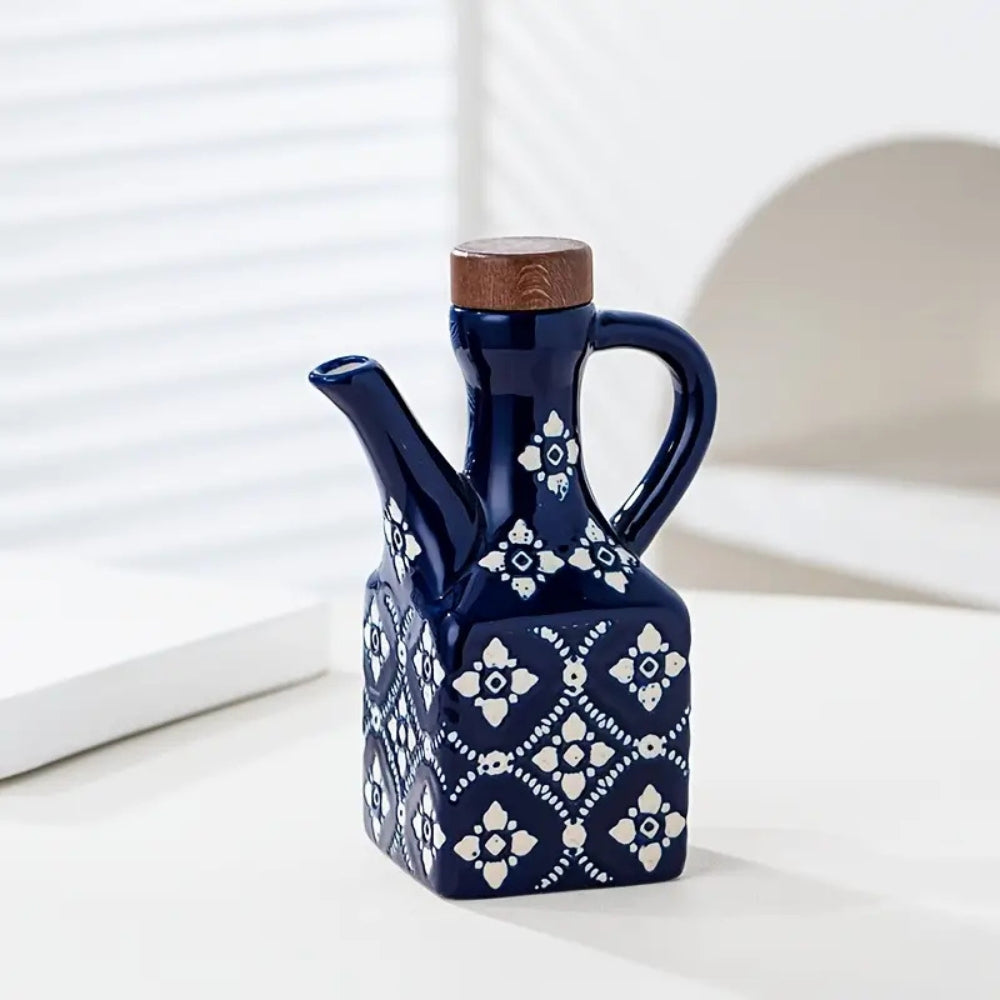 Lisslune | Talavera Ceramic Wooden Lid Oil Dispenser Bottle
