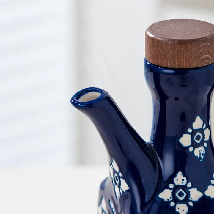 Lisslune | Talavera Ceramic Wooden Lid Oil Dispenser Bottle