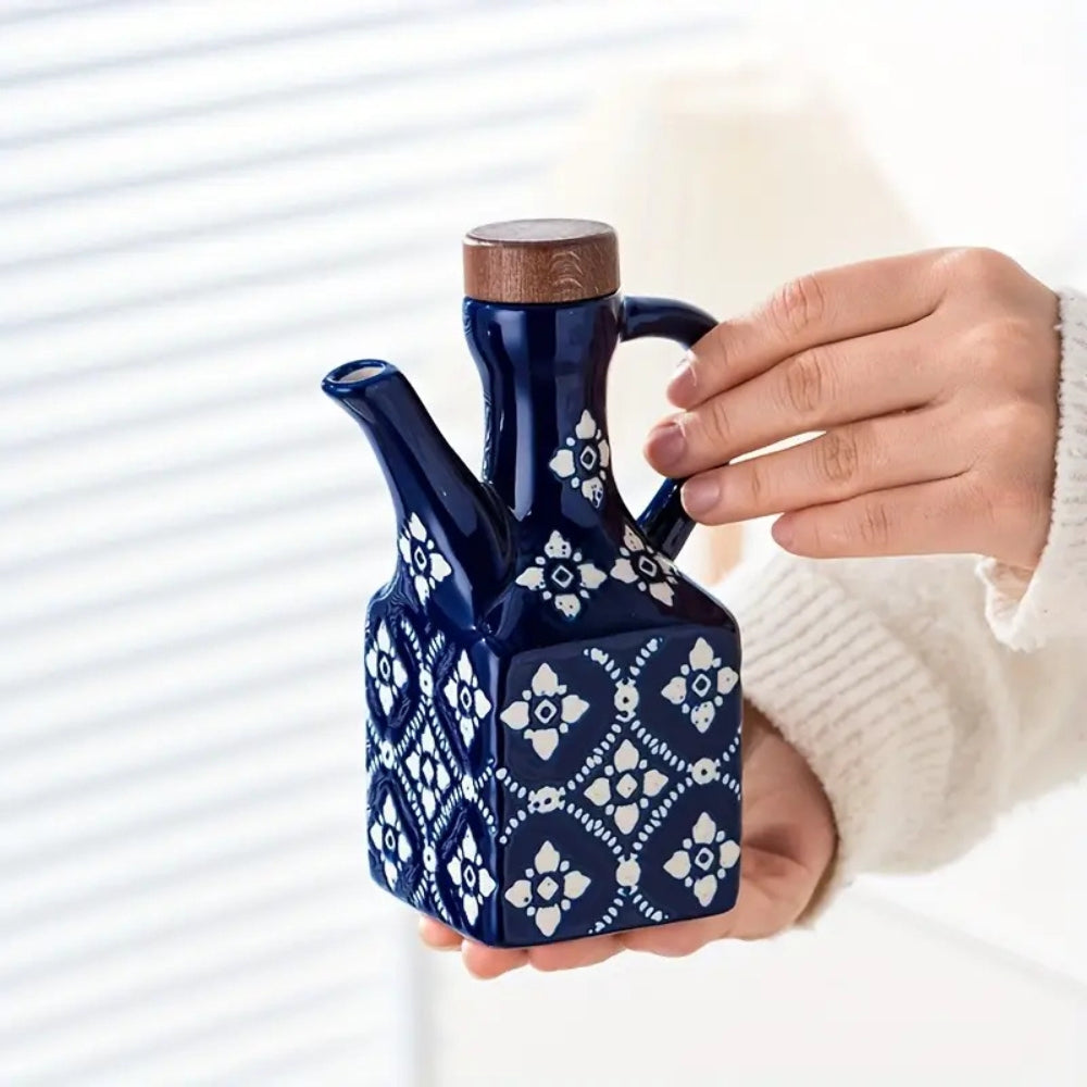 Lisslune | Talavera Ceramic Wooden Lid Oil Dispenser Bottle
