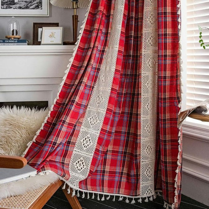 Lisslune | Tartan Crochet Lace Tassel Curtain