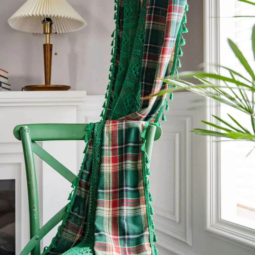 Lisslune | Tartan Crochet Lace Tassel Curtain