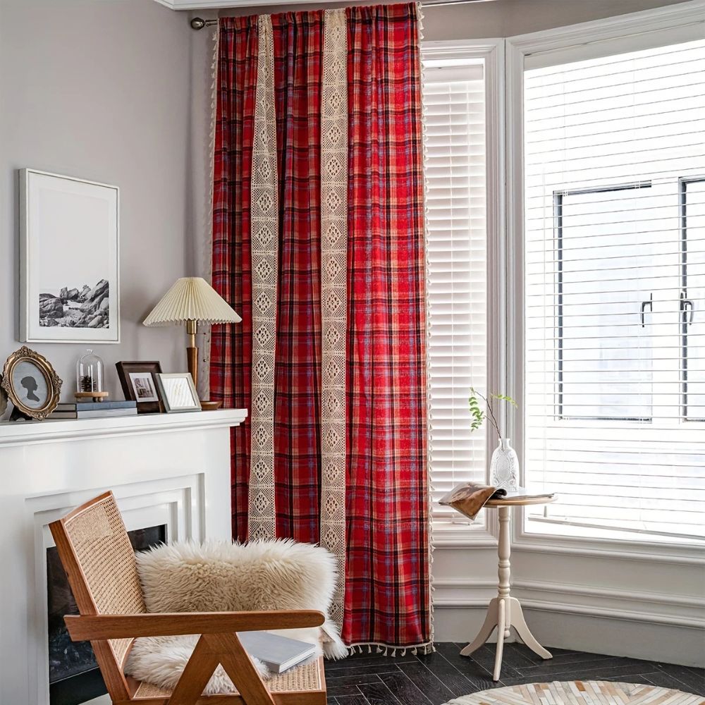 Lisslune | Tartan Crochet Lace Tassel Curtain