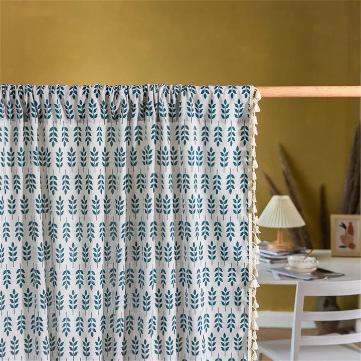 Lisslune | Teal Blue Leaves Semi Sheer Curtains