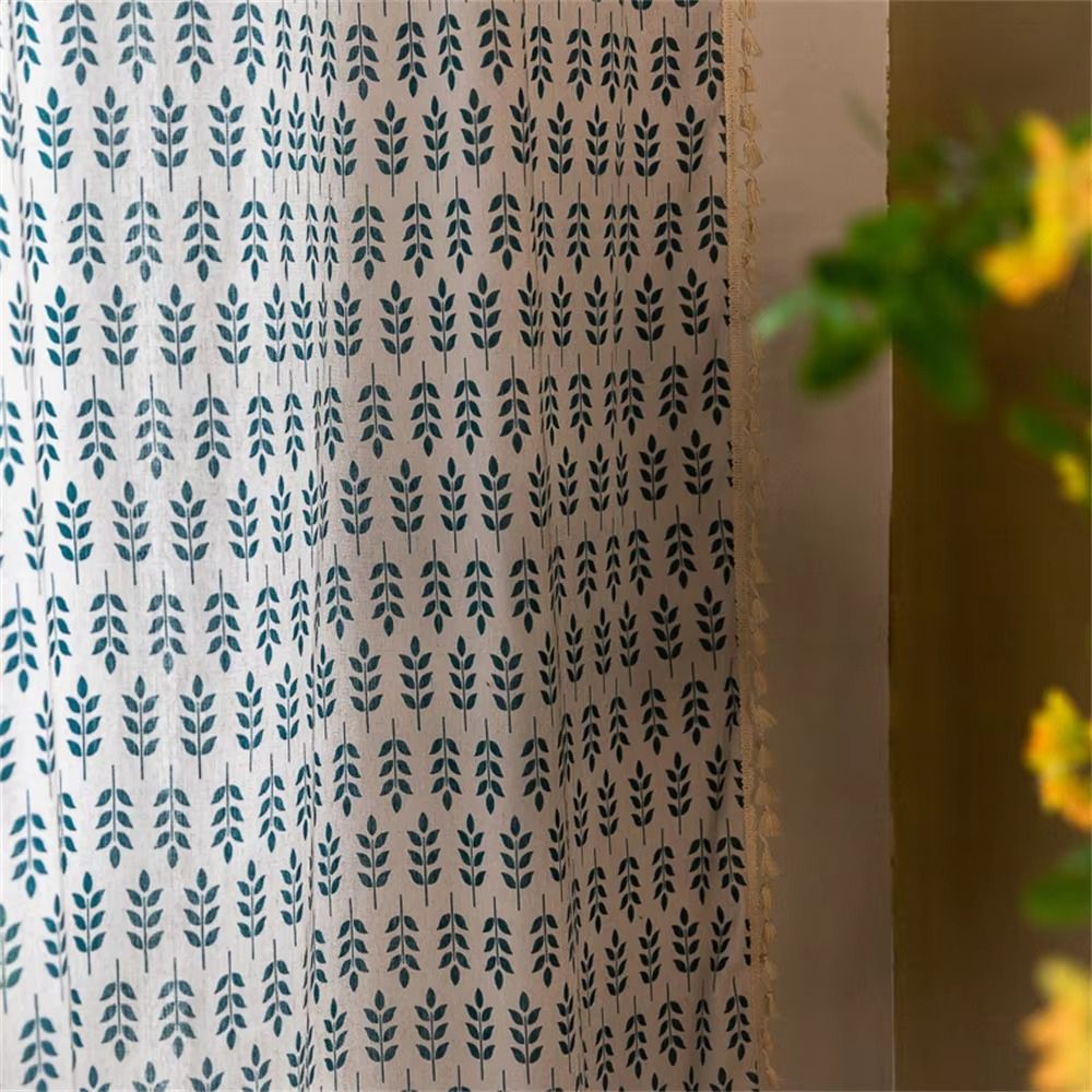Lisslune | Teal Blue Leaves Semi Sheer Curtains