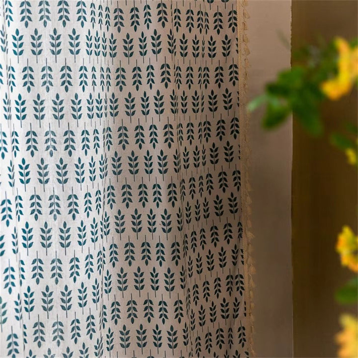 Lisslune | Teal Blue Leaves Semi Sheer Curtains