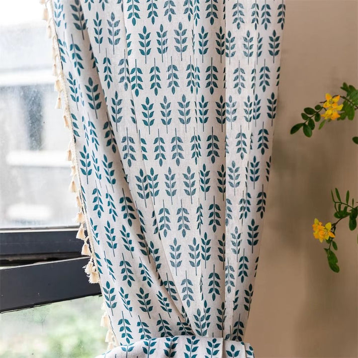Lisslune | Teal Blue Leaves Semi Sheer Curtains