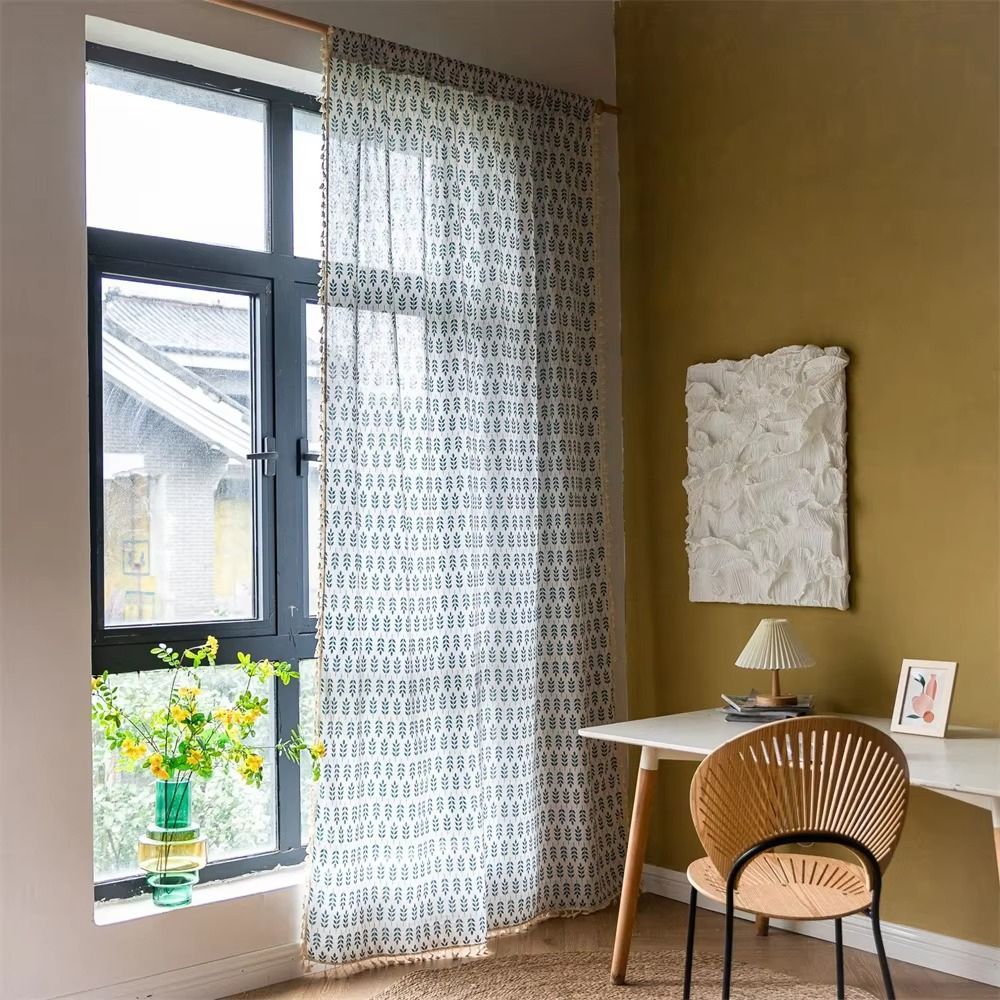 Lisslune | Teal Blue Leaves Semi Sheer Curtains