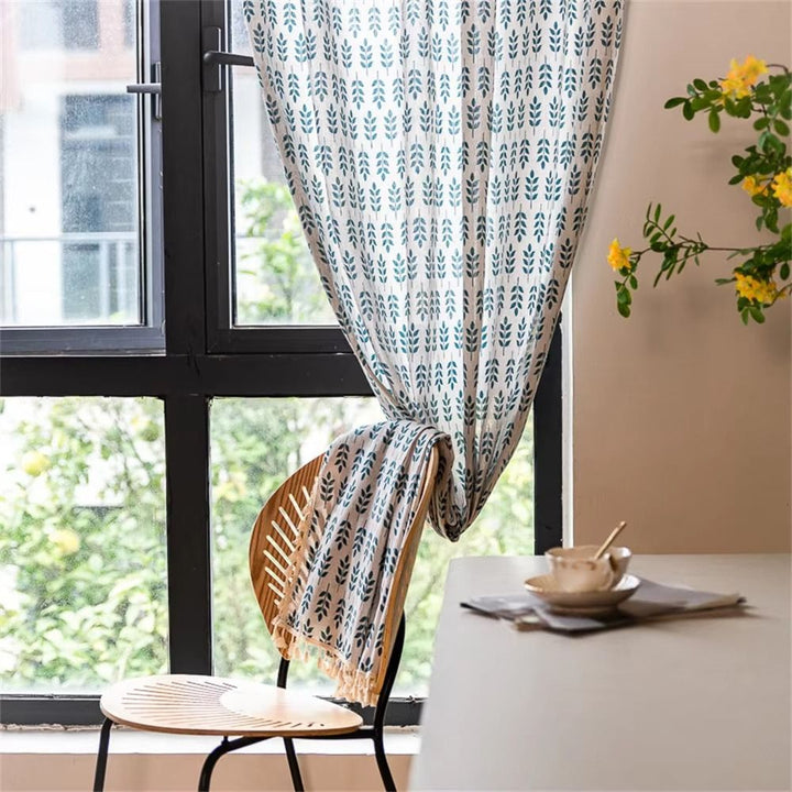 Lisslune | Teal Blue Leaves Semi Sheer Curtains