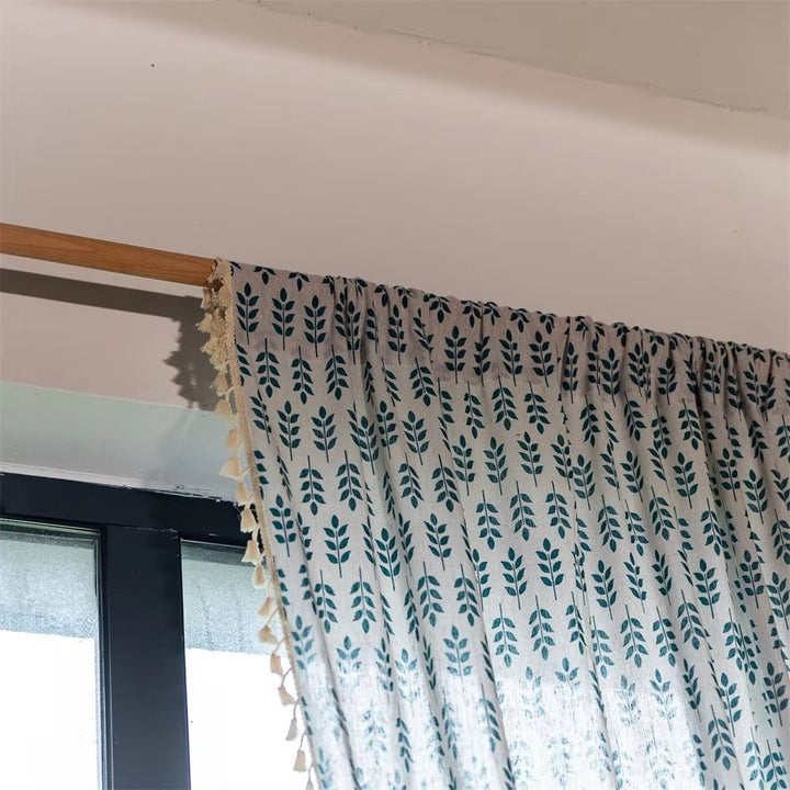 Lisslune | Teal Blue Leaves Semi Sheer Curtains