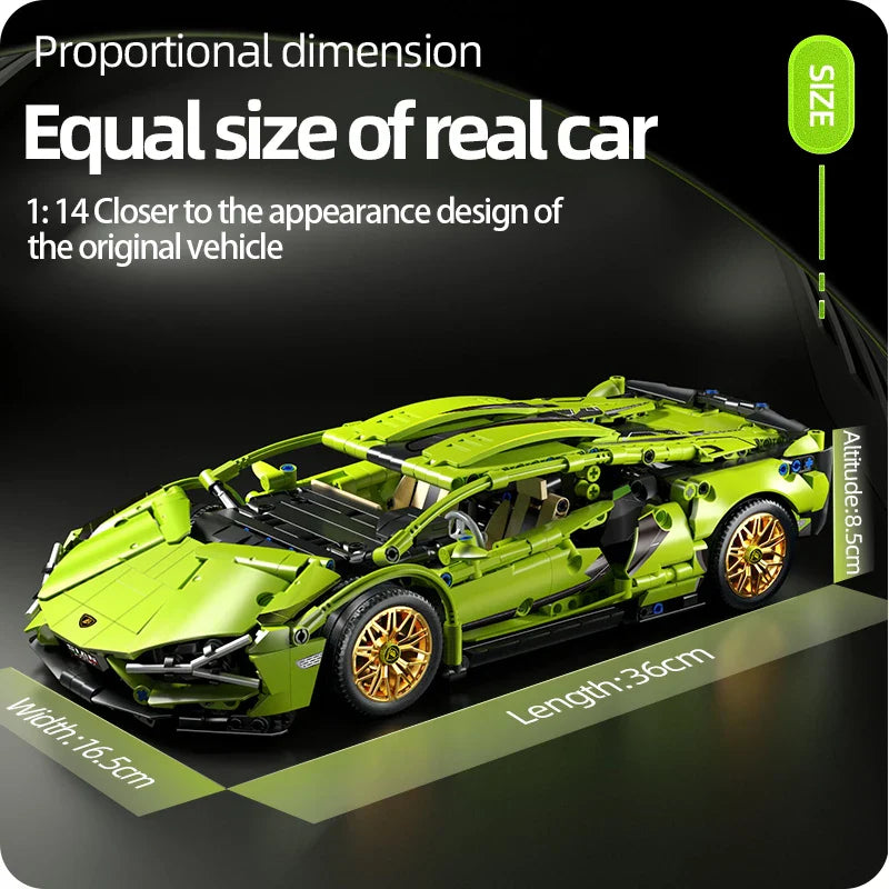Lisslune | Racing Supercar Building Blocks | 1280 Pieces, Wireless Control & Realistic 1:14 Scale Model for Kids and Adults