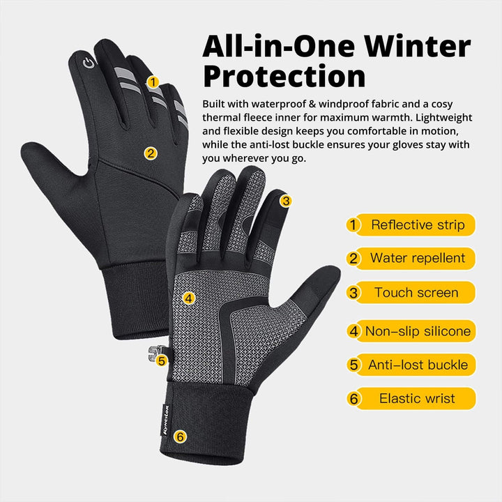 Lisslune | Thermal Winter Cycling Gloves UK | Waterproof, Windproof & Touchscreen Warm Running Gloves for Men & Women