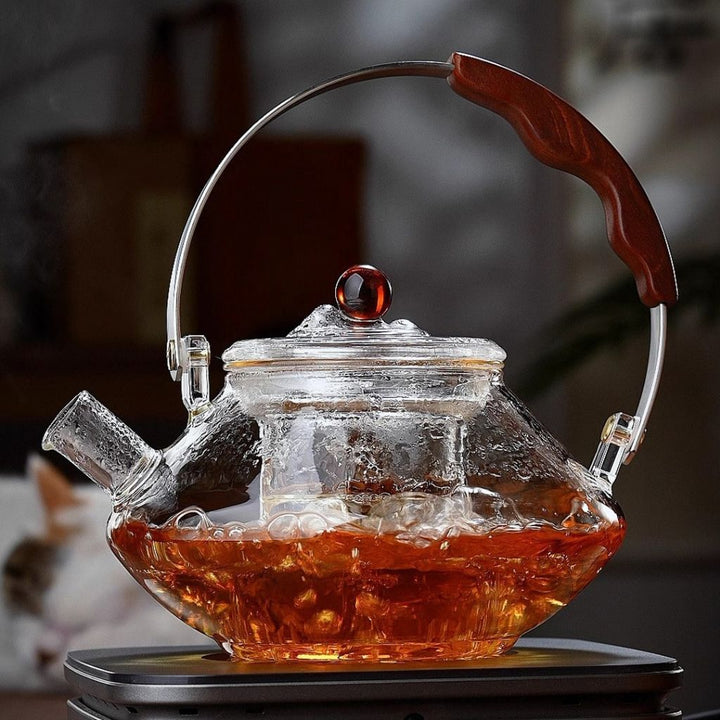 Lisslune | Thesora – Premium Glass Brew Teapot with Removable Infuser & Wooden Handle (750ml)