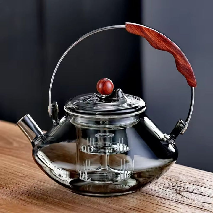 Lisslune | Thesora – Premium Glass Brew Teapot with Removable Infuser & Wooden Handle (750ml)