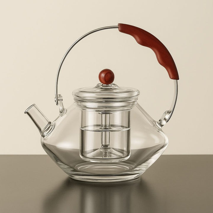 Lisslune | Thesora – Premium Glass Brew Teapot with Removable Infuser & Wooden Handle (750ml)