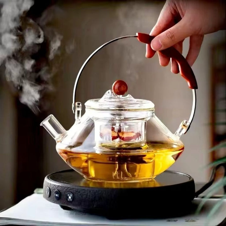 Lisslune | Thesora – Premium Glass Brew Teapot with Removable Infuser & Wooden Handle (750ml)