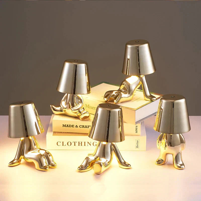 Lisslune | Golden Man LED Thinking Table Lamp – Playful Nightstand Lamp for Bedroom & Decor