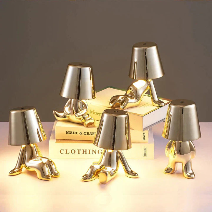 Lisslune | Golden Man LED Thinking Table Lamp – Playful Nightstand Lamp for Bedroom & Decor