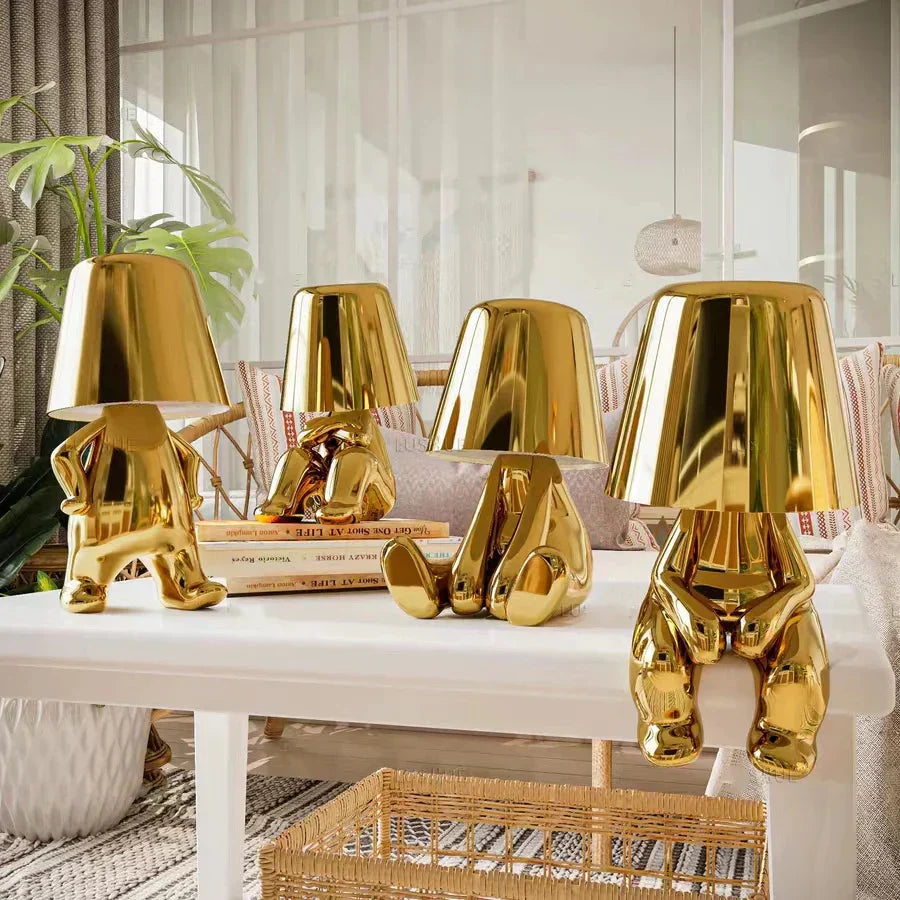 Lisslune | Golden Man LED Thinking Table Lamp – Playful Nightstand Lamp for Bedroom & Decor