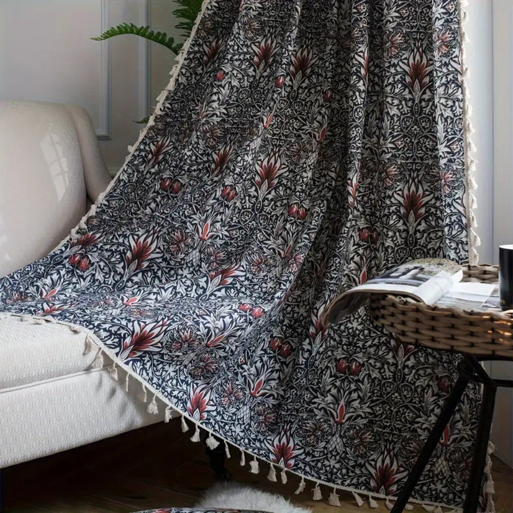Lisslune | Thistle Ebonleaf Floral Tapestry Curtain