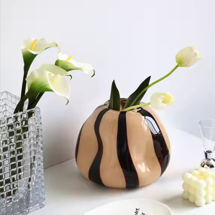 Lisslune | Thurid Glass Striped Pumpkin Vase