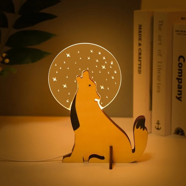 Lisslune | Animal LED Night Light Wooden Acrylic Table USB Lights
