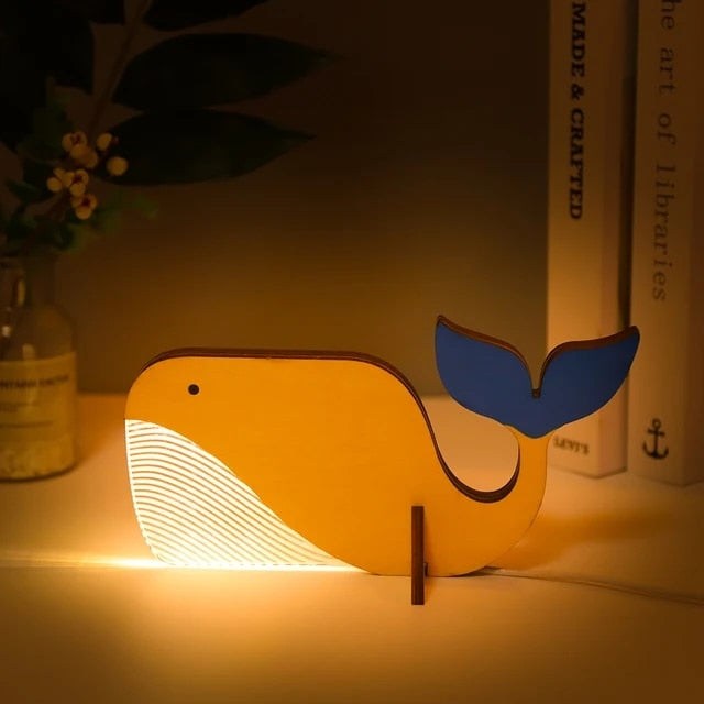 Lisslune | Animal LED Night Light Wooden Acrylic Table USB Lights