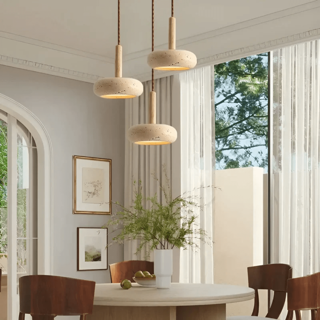 Lisslune | LED Retro Ceiling Light made of Stone & Wood