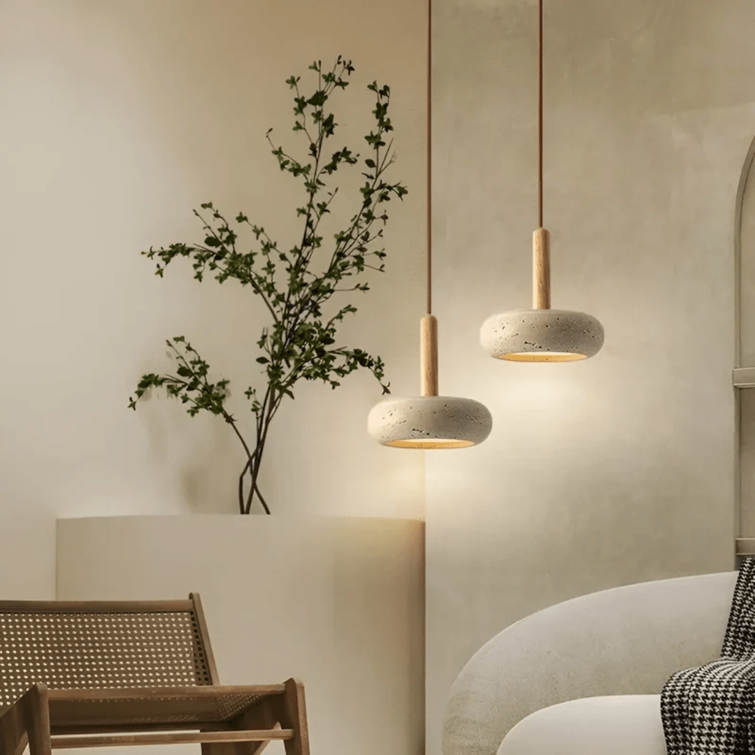 Lisslune | LED Retro Ceiling Light made of Stone & Wood