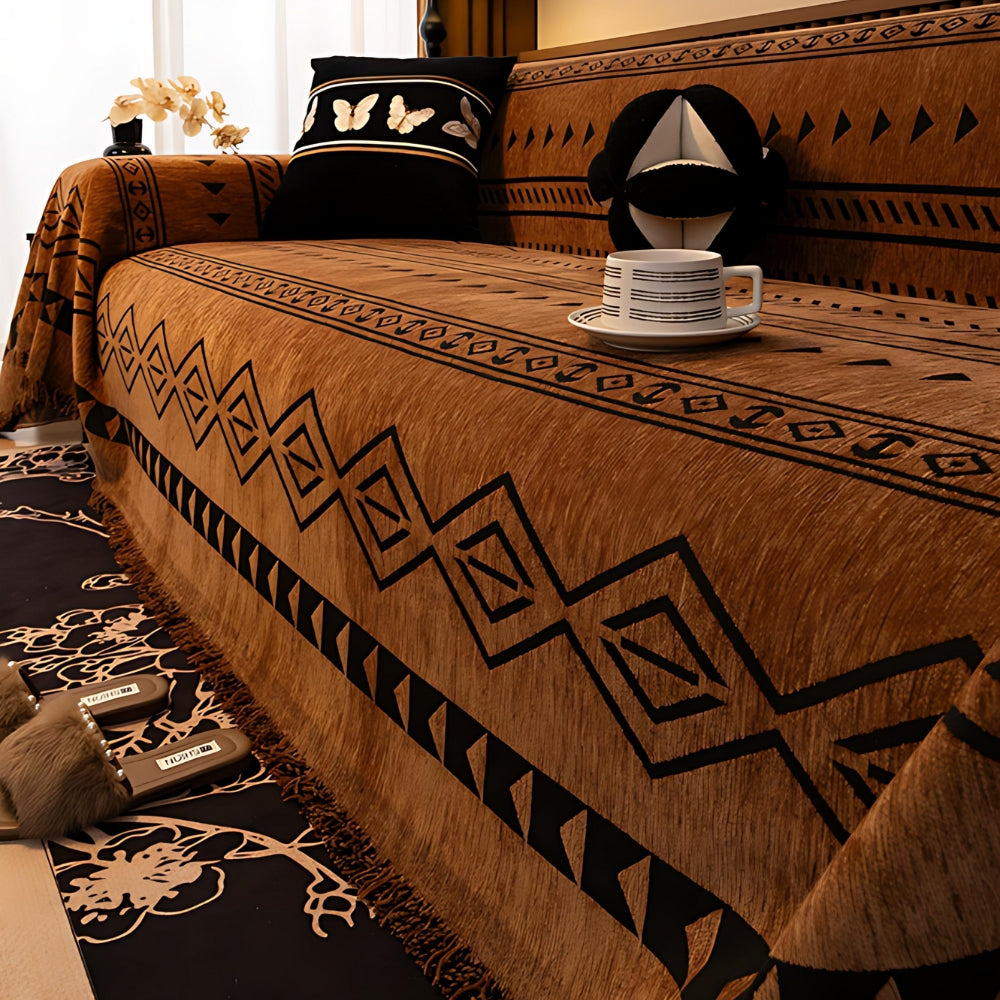 Lisslune | Tribal Geometric Chenille Sofa Cover