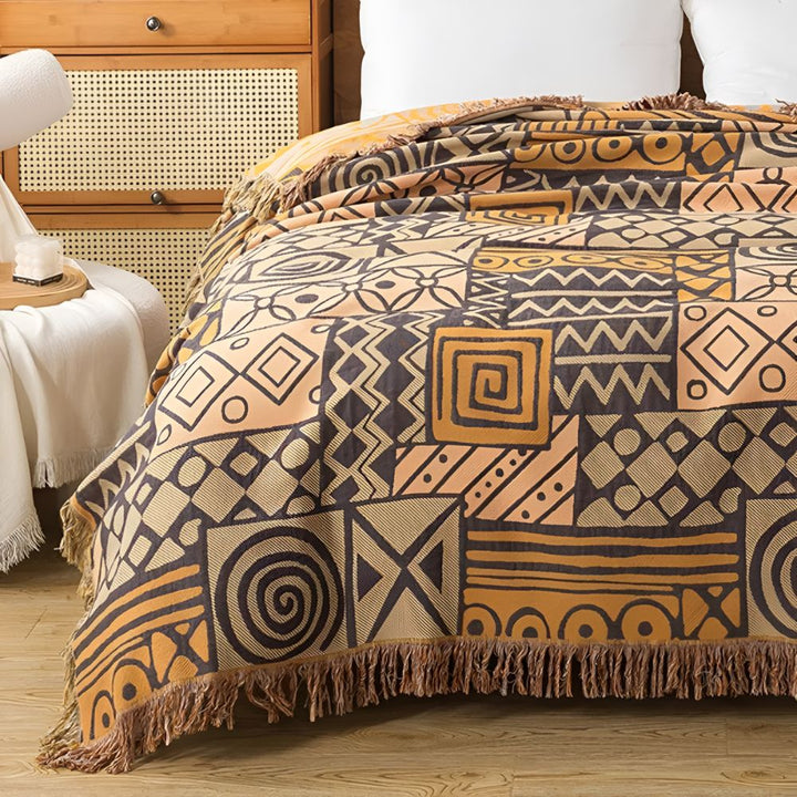 Lisslune | Tribal Patchwork Reversible Tassel Cotton Blanket