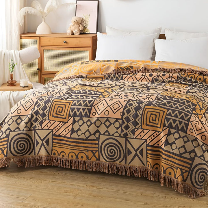 Lisslune | Tribal Patchwork Reversible Tassel Cotton Blanket