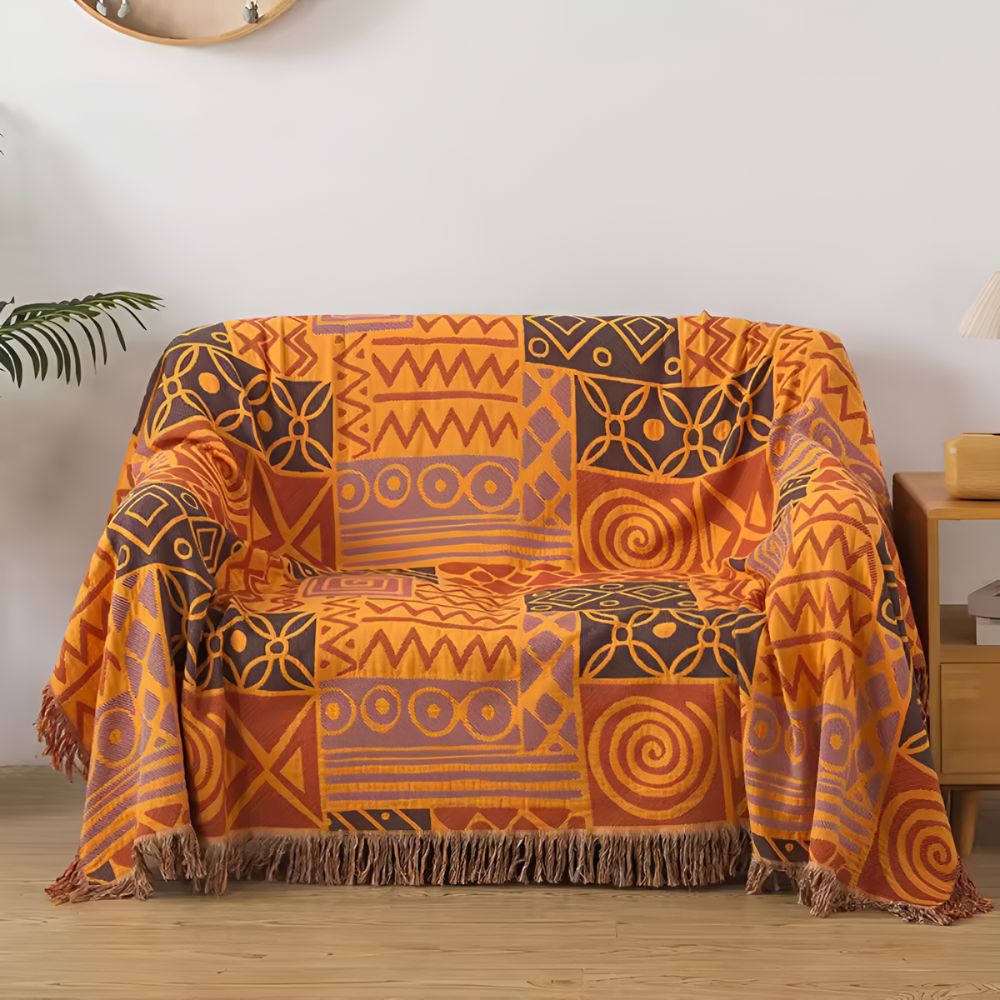 Lisslune | Tribal Patchwork Reversible Tassel Cotton Blanket