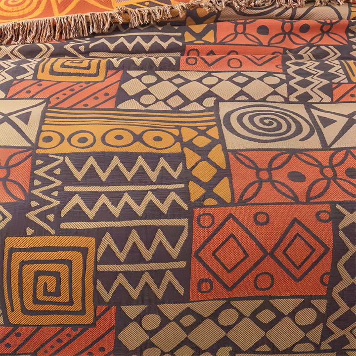 Lisslune | Tribal Patchwork Reversible Tassel Cotton Blanket