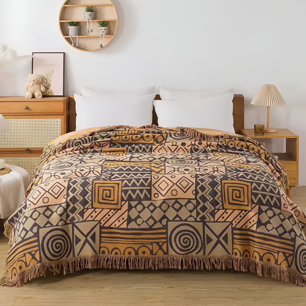 Lisslune | Tribal Patchwork Reversible Tassel Cotton Blanket