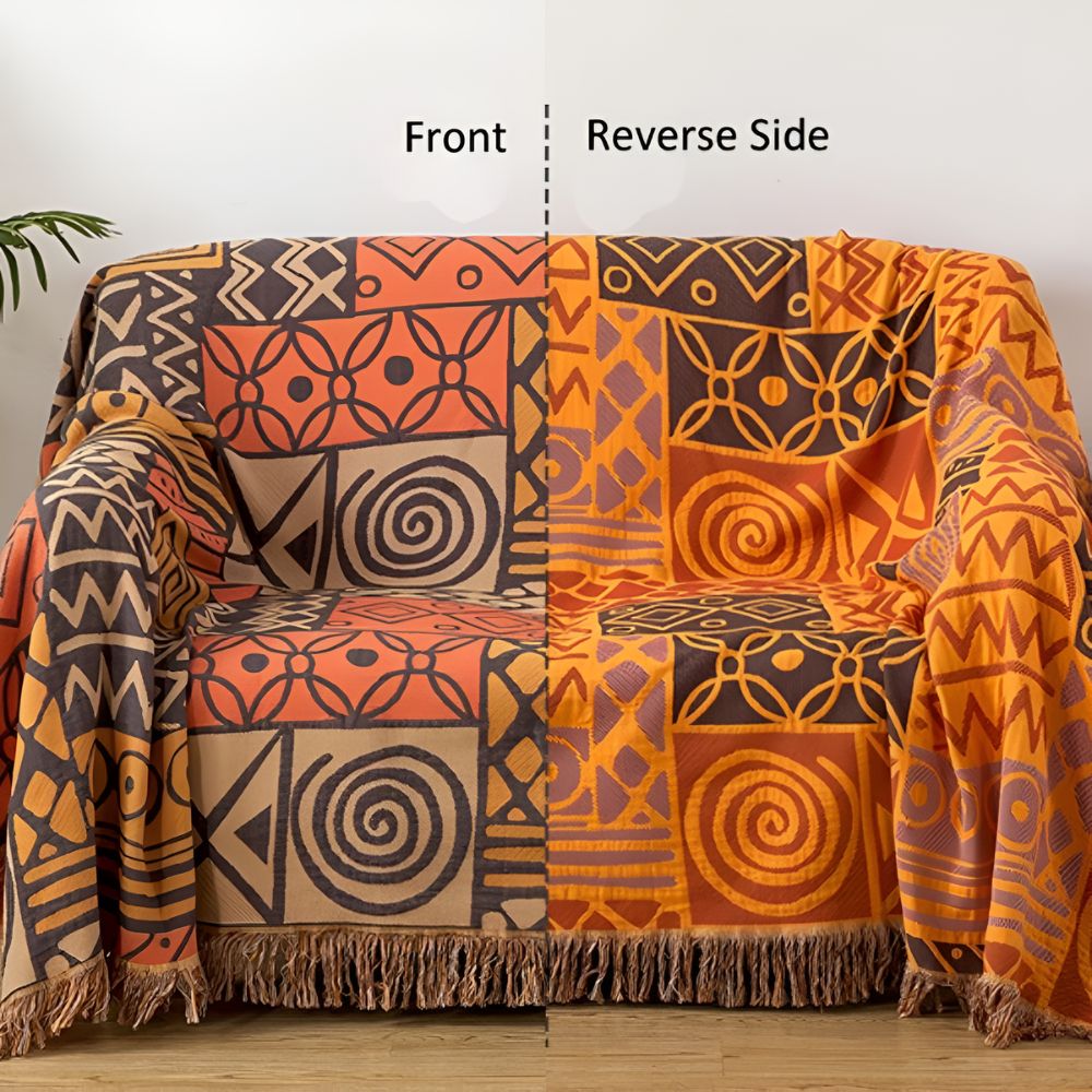 Lisslune | Tribal Patchwork Reversible Tassel Cotton Blanket