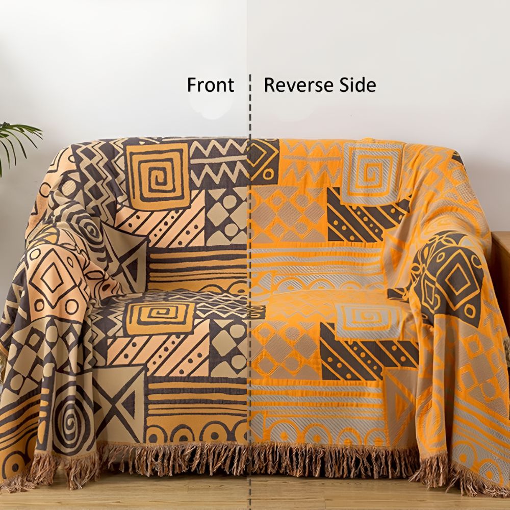 Lisslune | Tribal Patchwork Reversible Tassel Cotton Blanket