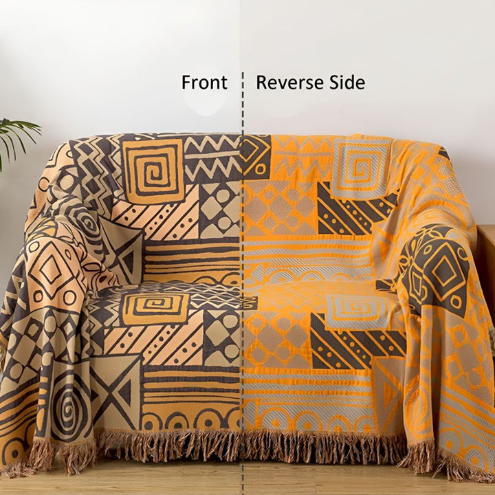 Lisslune | Tribal Patchwork Reversible Tassel Cotton Blanket
