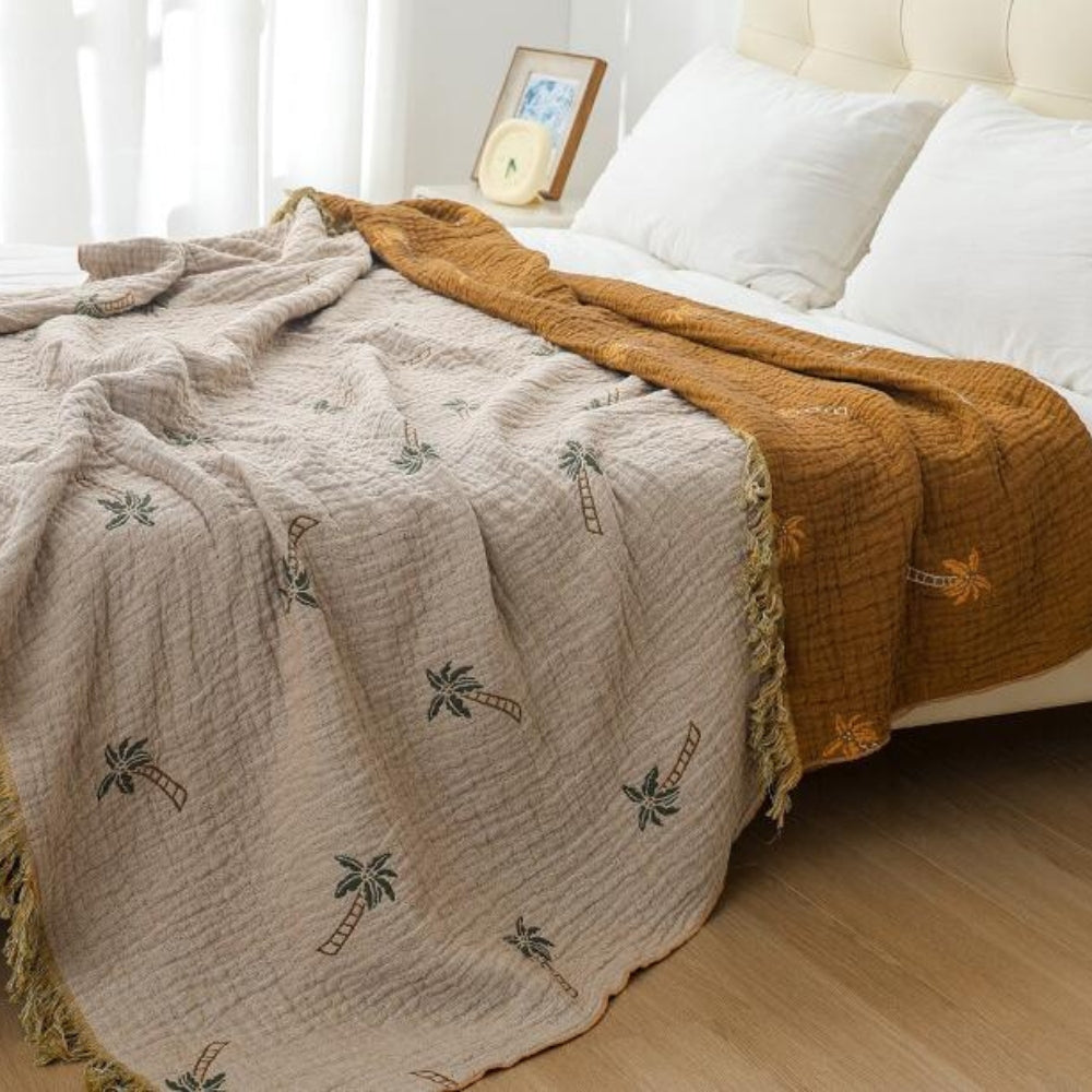 Lisslune | Tropical Palm Tree Reversible Cotton Blanket