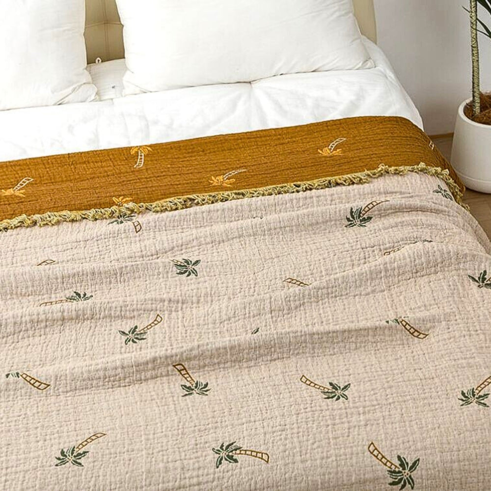 Lisslune | Tropical Palm Tree Reversible Cotton Blanket