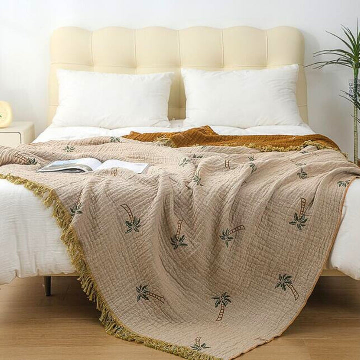 Lisslune | Tropical Palm Tree Reversible Cotton Blanket