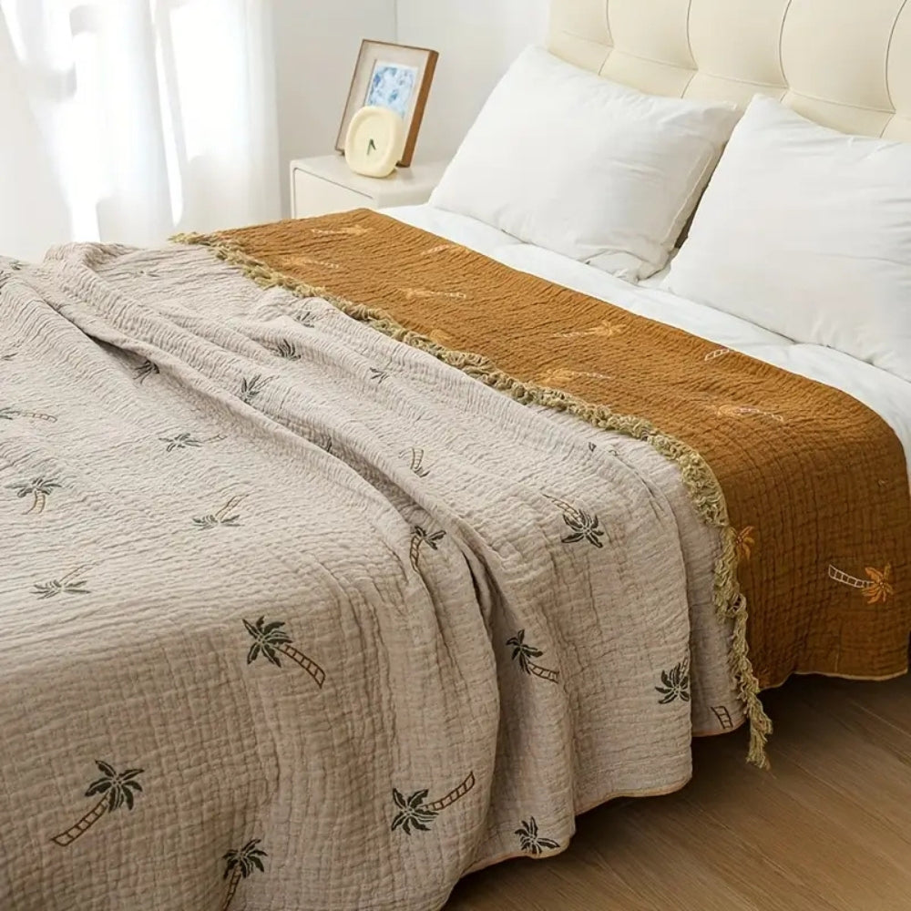 Lisslune | Tropical Palm Tree Reversible Cotton Blanket