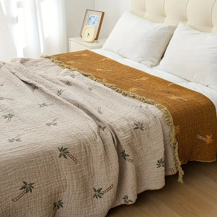 Lisslune | Tropical Palm Tree Reversible Cotton Blanket