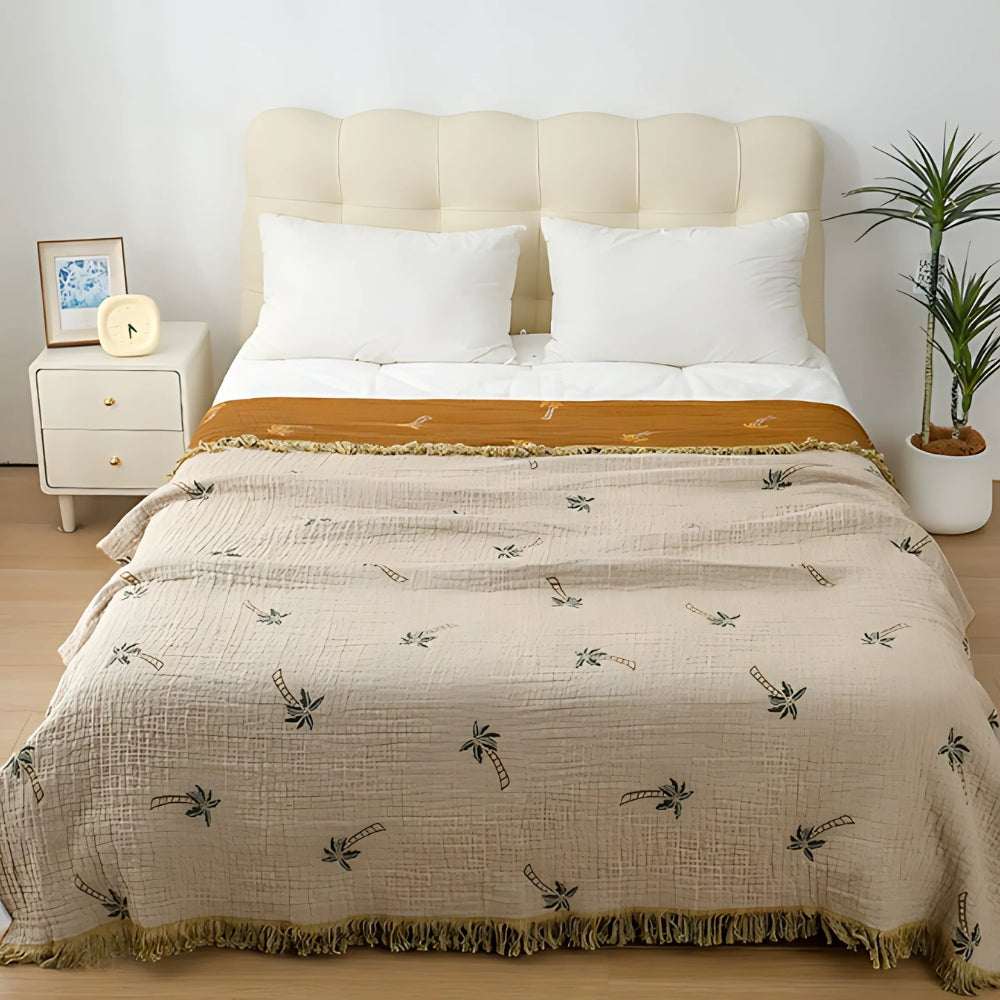 Lisslune | Tropical Palm Tree Reversible Cotton Blanket