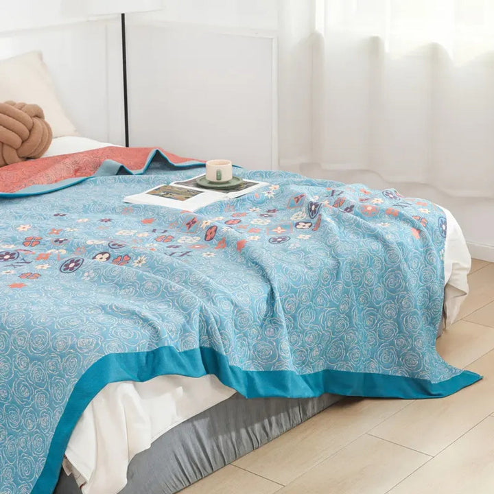 Lisslune | Turquoise Floral Glam Gauze Blanket