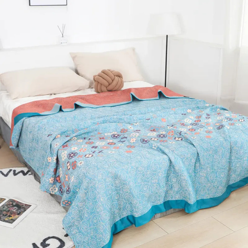 Lisslune | Turquoise Floral Glam Gauze Blanket
