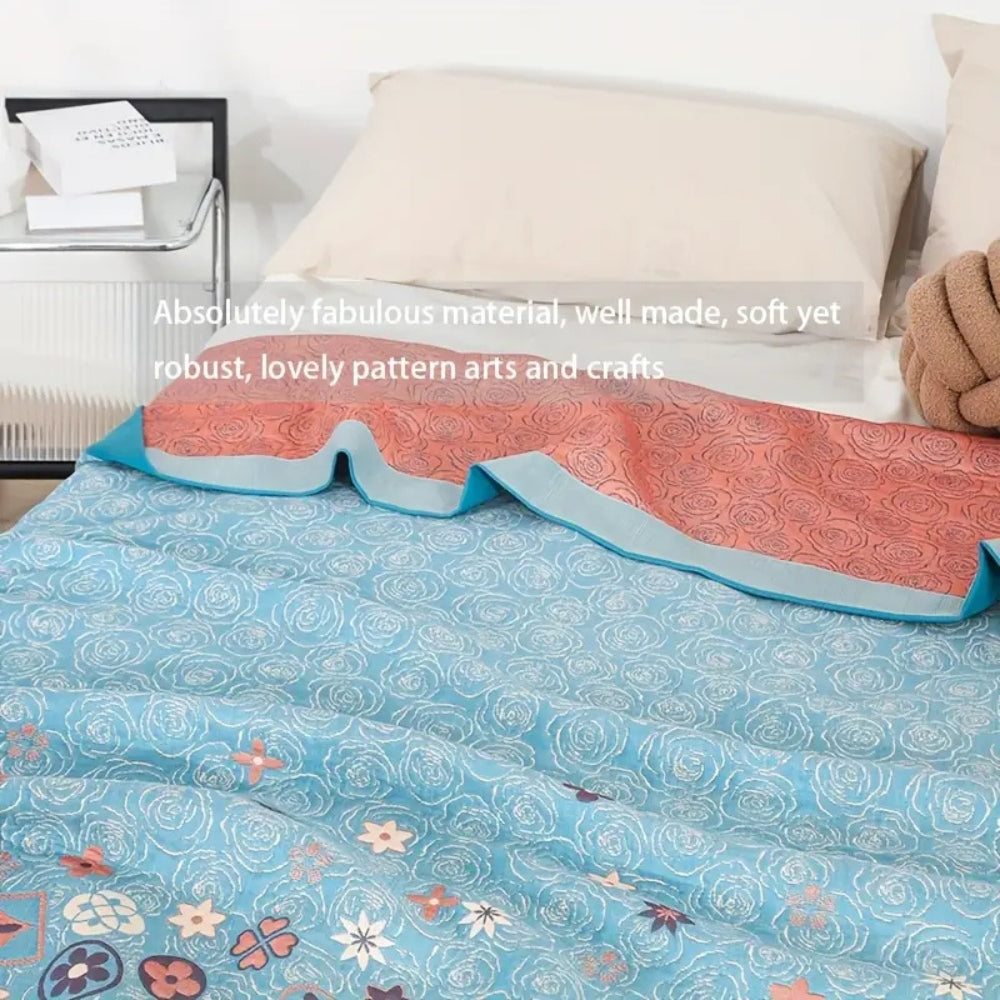 Lisslune | Turquoise Floral Glam Gauze Blanket