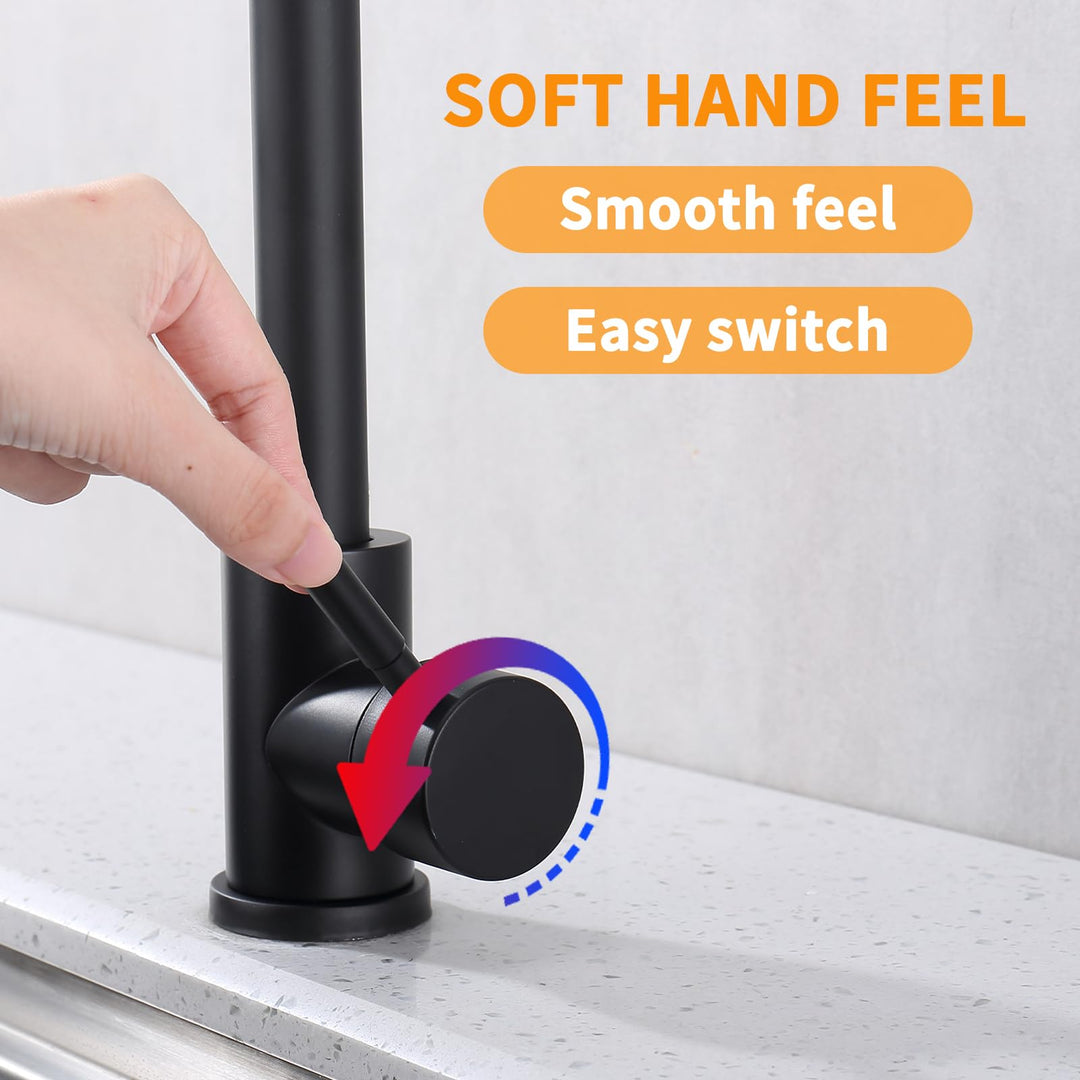Lisslune | Black Kitchen Faucet Mixer Kitchen Tap with High Spout and G3/8 Connection, High Pressure Sink Faucet 360° Rotatable, Stainless Steel Single Handle Kitchen Tap, Matte Black